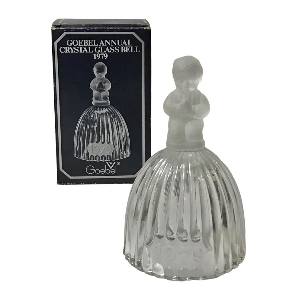 Goebel Crystal Bell 6" Child Prayer Figural Frost Handle Germany 1979 Vtg Box